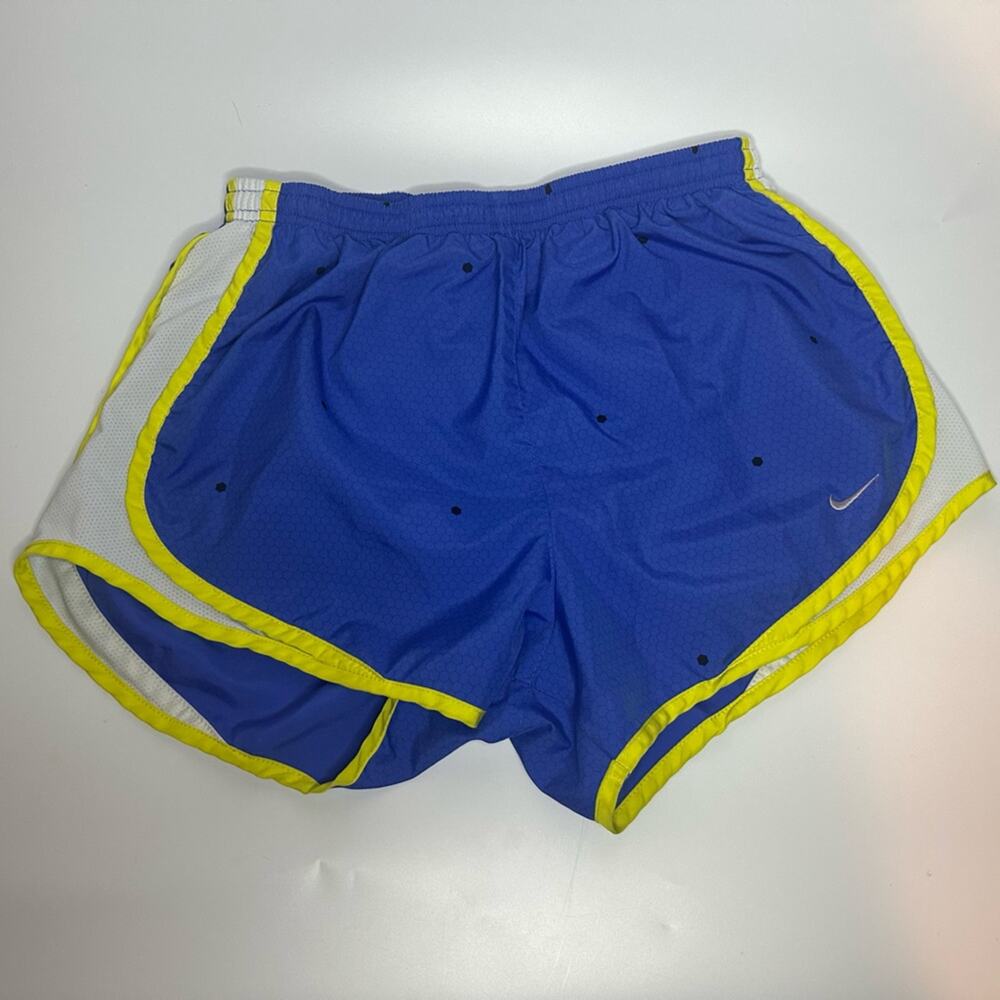 Nike Womenās Running Shorts Blue Neon Yellow Trim Size Medium Athletic